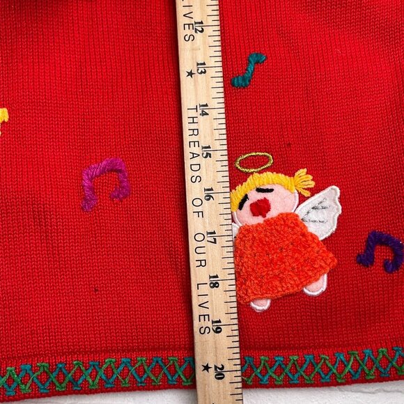 Christina Rotelli Cardigan Women Medium Red Multi Angels Music Christmas Sweater - Picture 13 of 14